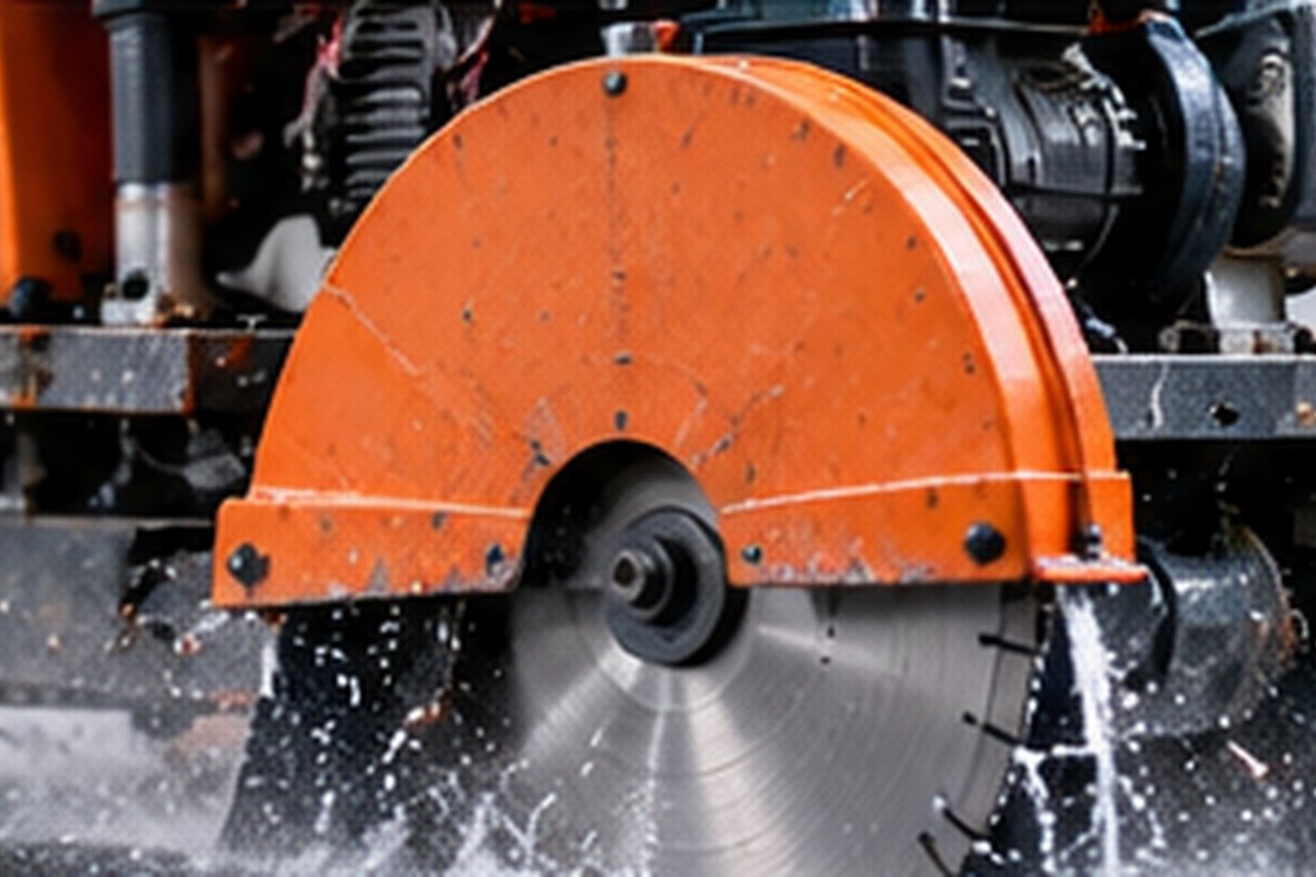 Cured concrete diamond saw blade cutting application