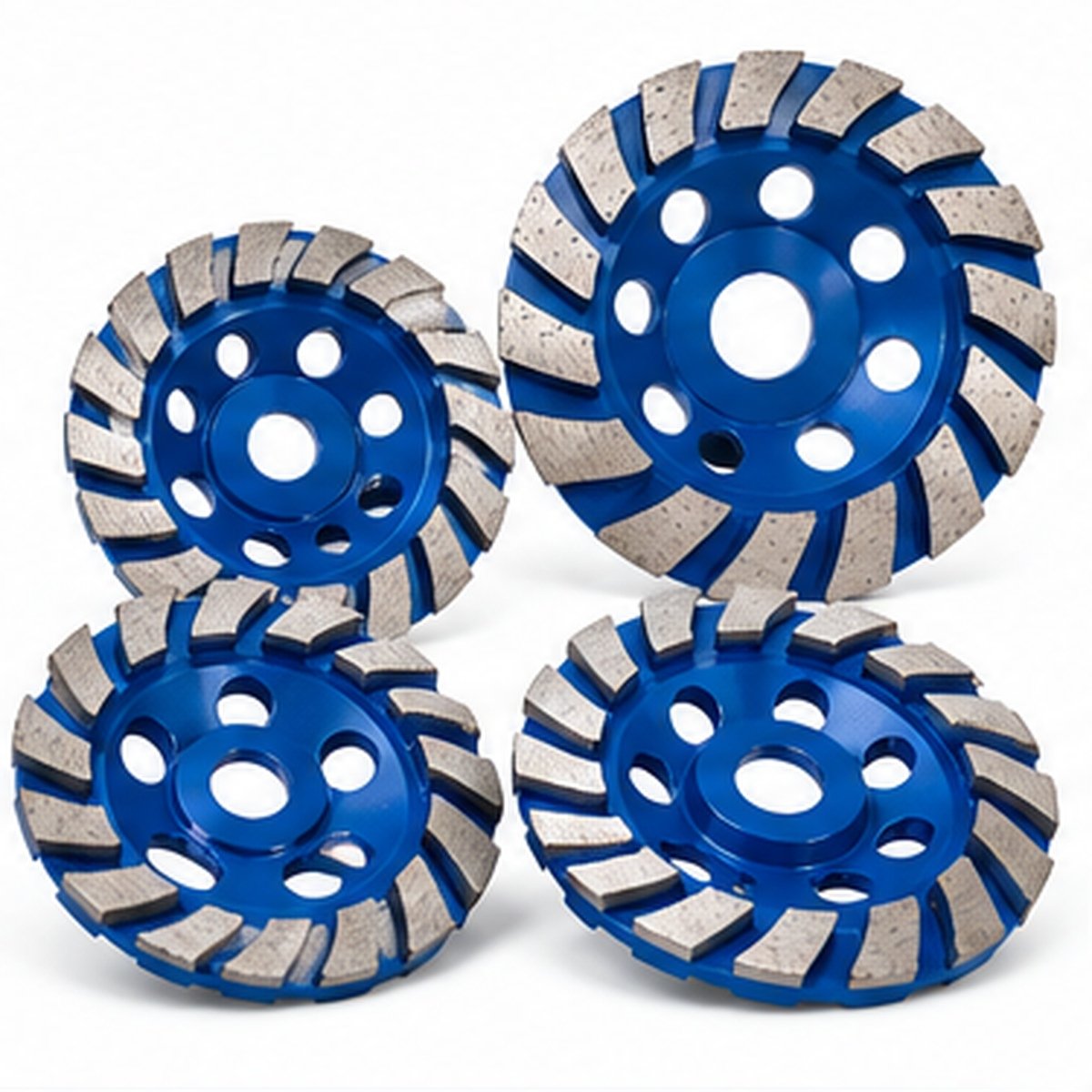 Different sizes and segment configurations of diamond grinding cup wheels