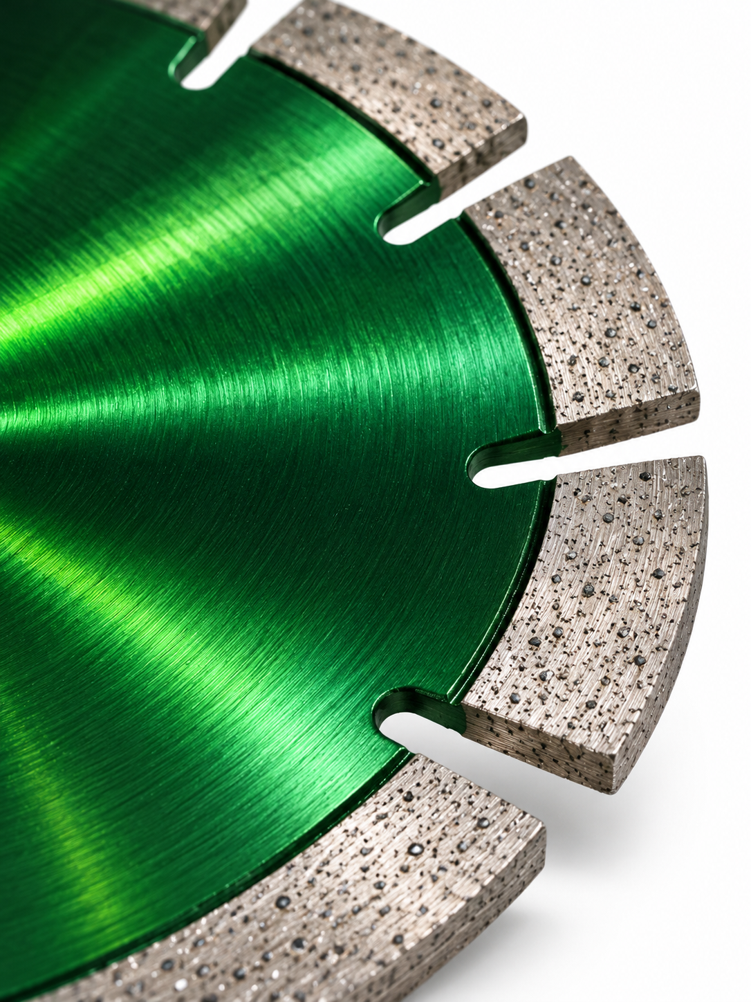 Green coated diamond saw blade segment detail