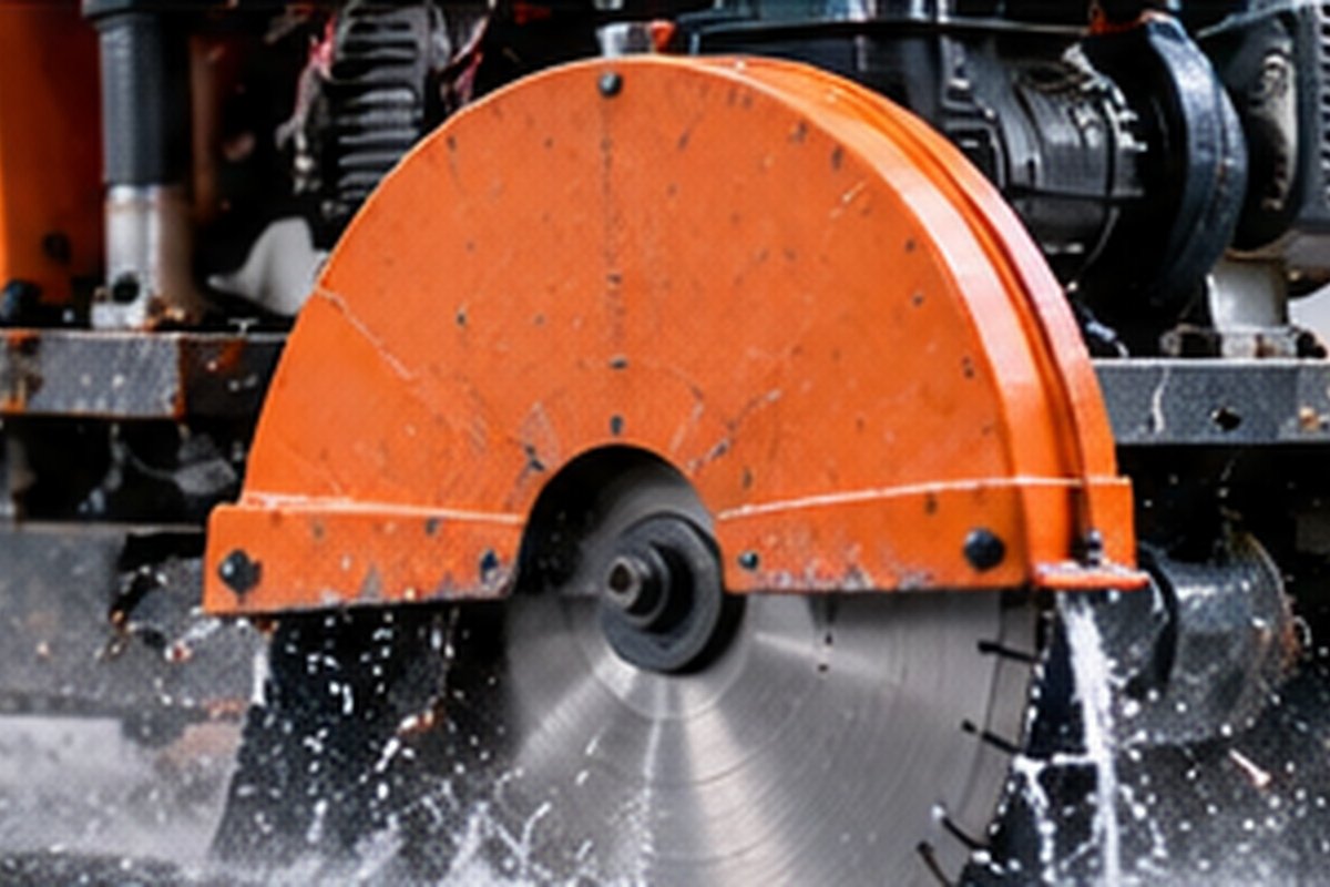 Floor saw cutting concrete slab